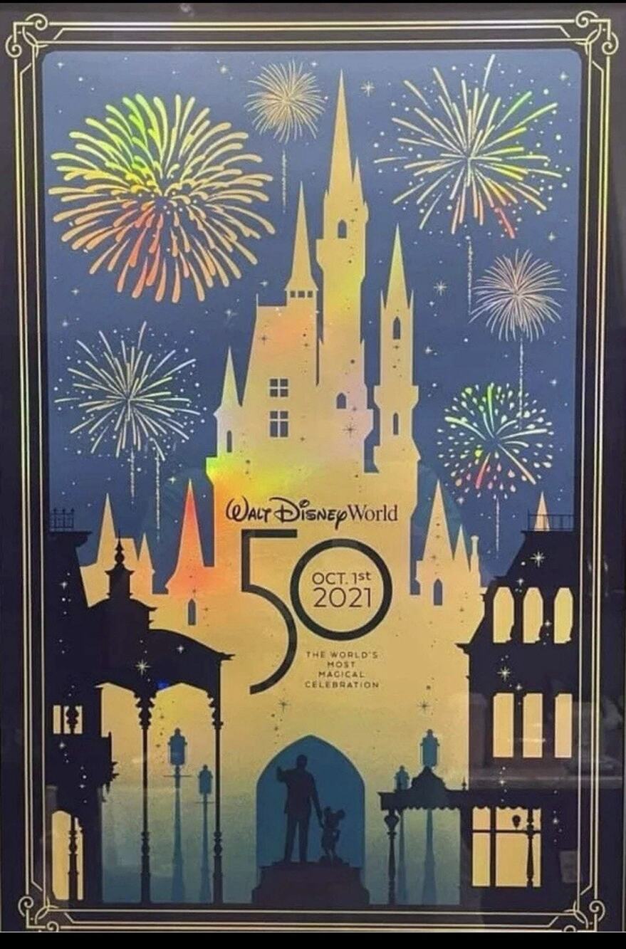 Walt Disney World 50th Anniversary Silk Screened Print 27”x18”